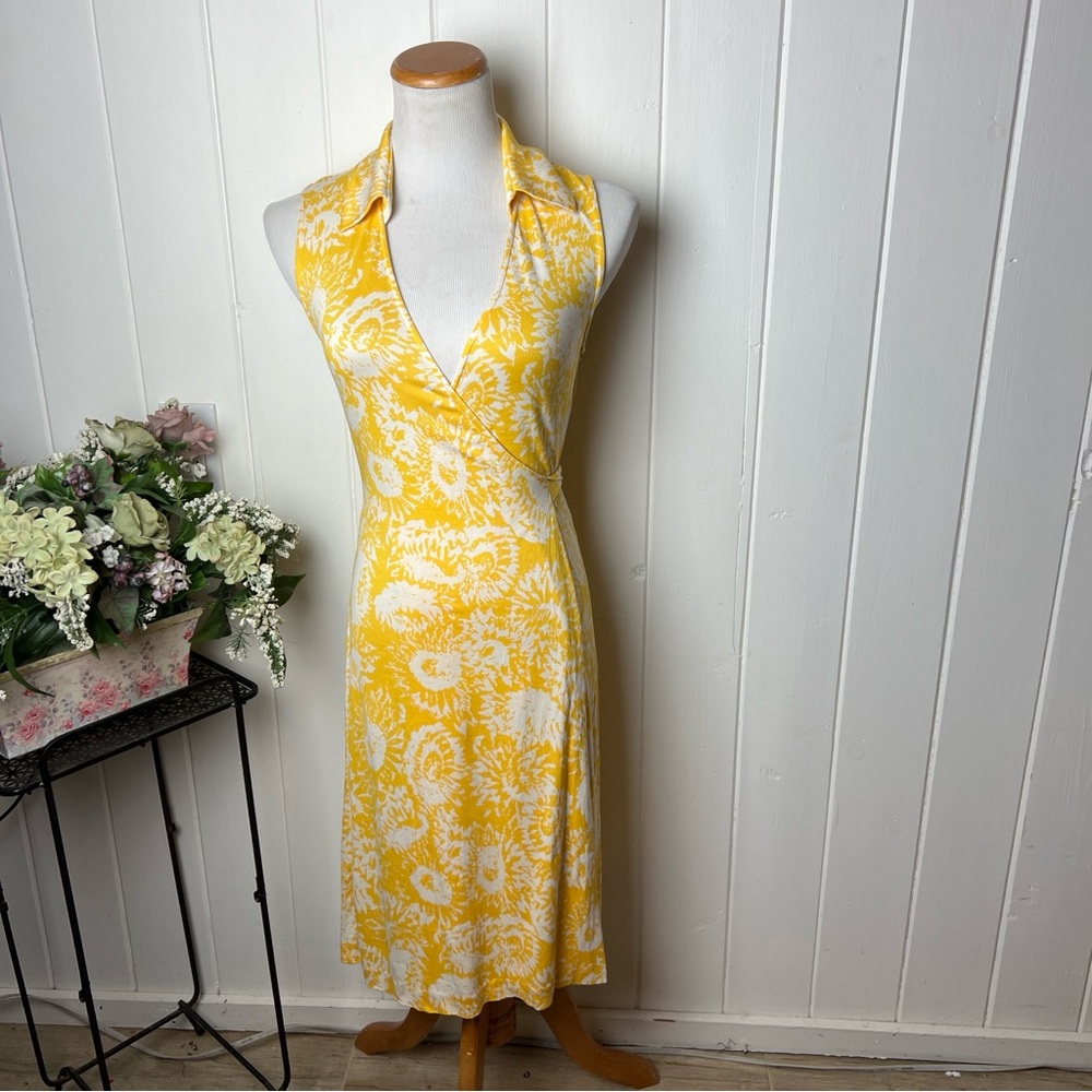 Rare Diane Von Furstenberg Yellow Print Wrap Around 100% Silk Dress - Picture 2 of 11